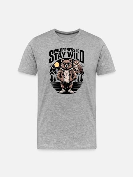 Wilderness Is Stay Wild Bear Owl - Men's Premium Organic T-Shirt - heather grey