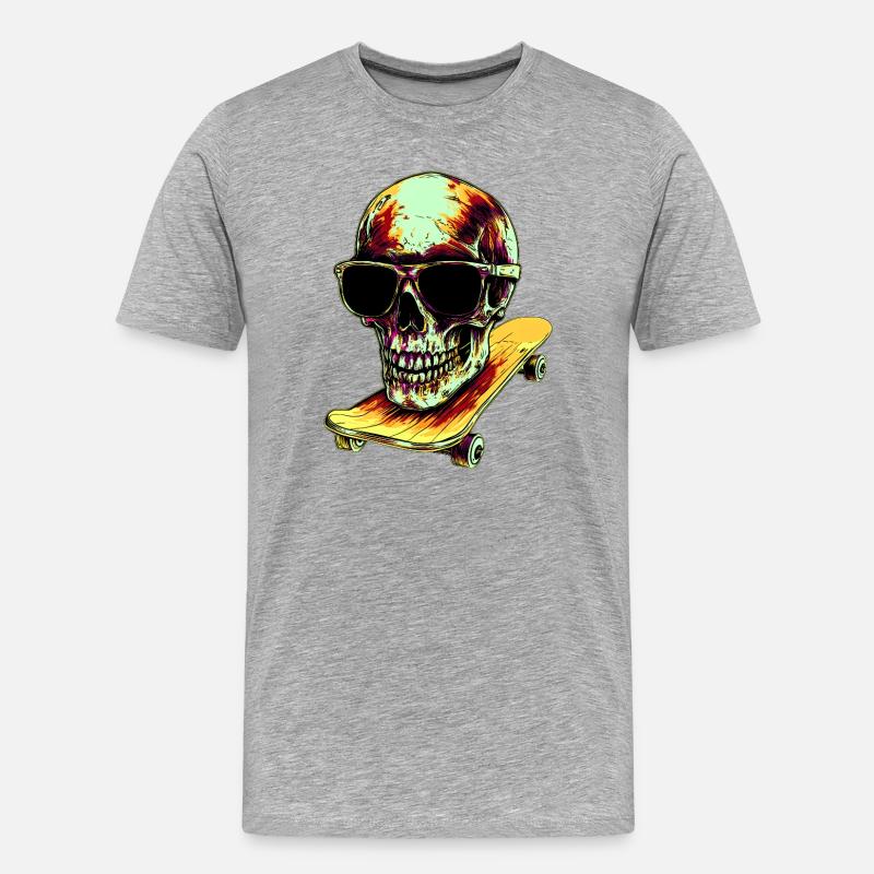 Totenköpfe Skateboard - Männer Premium Bio T-Shirt - Grau meliert