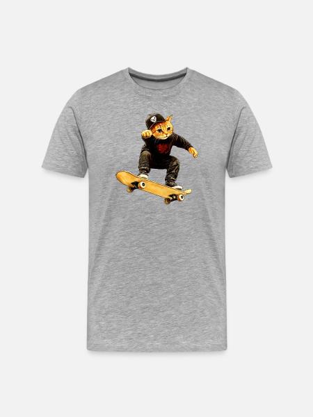 Cat Skateboarder / Skater Cat - Men's Premium Organic T-Shirt - heather grey