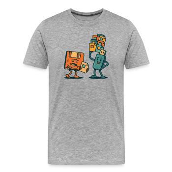 Floppy Disk vs USB Drive Retro Tech Sarcasm - Men's Premium Organic T-Shirt - heather grey - Front - Damien (186cm)