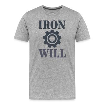 Volonté de fer – Acier et engrenage - T-shirt bio Premium Homme - gris chiné - Devant - Damien (186cm)