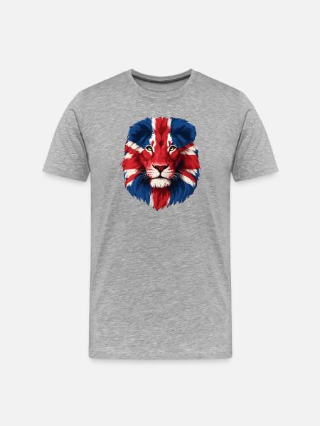 Majestic Lion with Union Jack Mane - Men's Premium Organic T-Shirt - heather grey