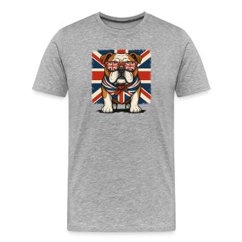 Bulldogge mit britischer Flagge Zubehör - Männer Premium Bio T-Shirt - Grau meliert - Vorne - Damien (186cm)