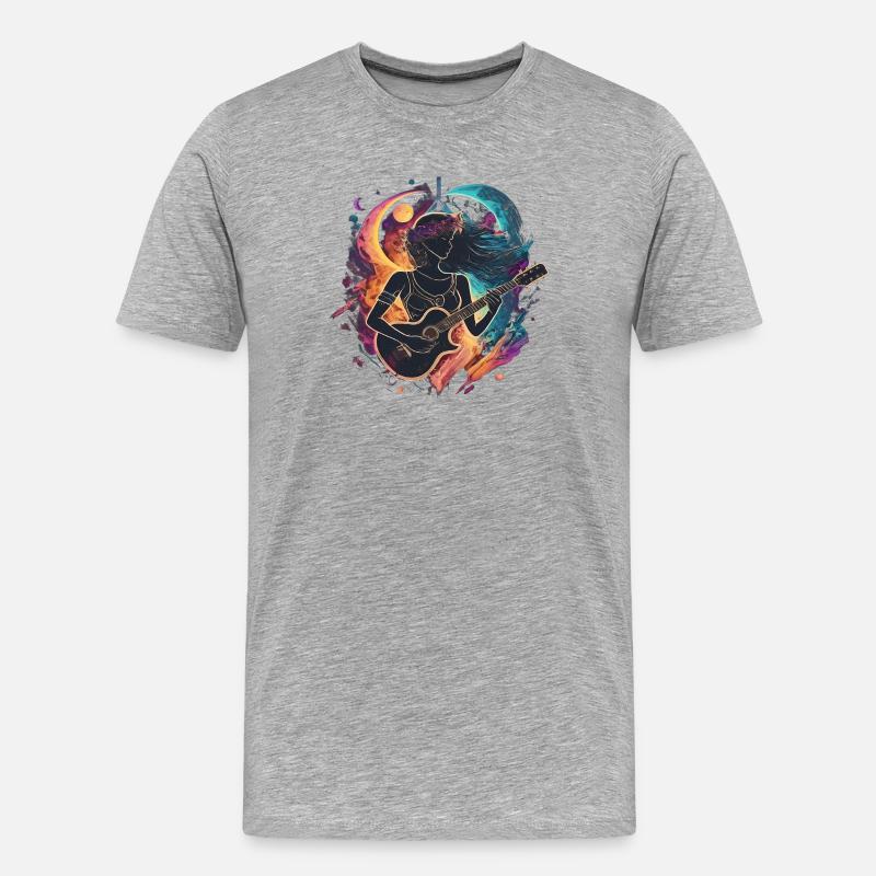 Illustration d’art de guitariste céleste - T-shirt bio Premium Homme - gris chiné