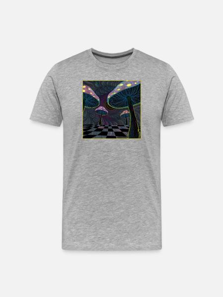 Psychedelic Mushroom Forest Scene - Men's Premium Organic T-Shirt - heather grey