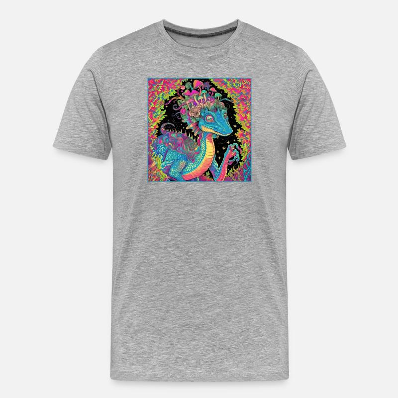 Psychedelischer Walddrache Illustration - Männer Premium Bio T-Shirt - Grau meliert