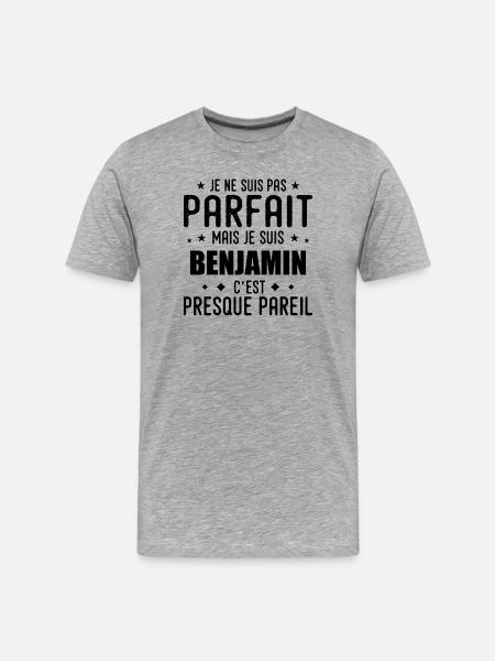Benjamin : authentique, imparfait, top, perfection - T-shirt bio Premium Homme - gris chiné