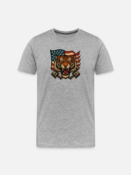 Patriot Tiger with American Flag - Men's Premium Organic T-Shirt - heather grey