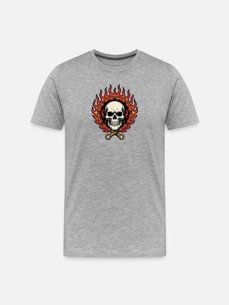 Flaming Flamed Skull in Flame Chain - Men's Premium Organic T-Shirt - heather grey