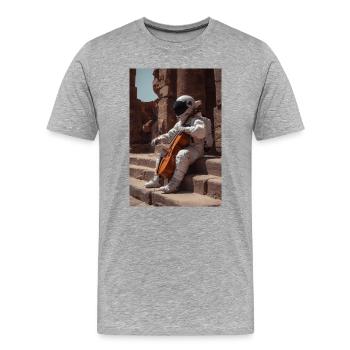 Astronaut mit Cello auf uralten Stufen - Männer Premium Bio T-Shirt - Grau meliert - Vorne - Damien (186cm)