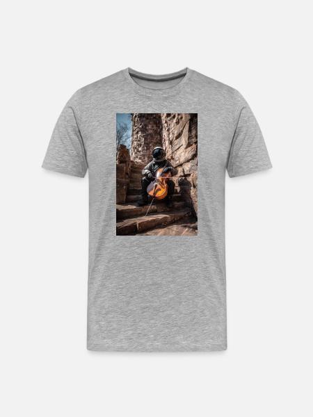 Astronaut Playing Cello on Stone Steps - Men's Premium Organic T-Shirt - heather grey