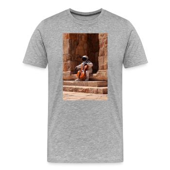 Astronaut spielt Cello in antiken Ruinen - Männer Premium Bio T-Shirt - Grau meliert - Vorne - Damien (186cm)