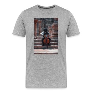 Astronaute cosmique jouant du violoncelle - T-shirt bio Premium Homme - gris chiné - Devant - Damien (186cm)