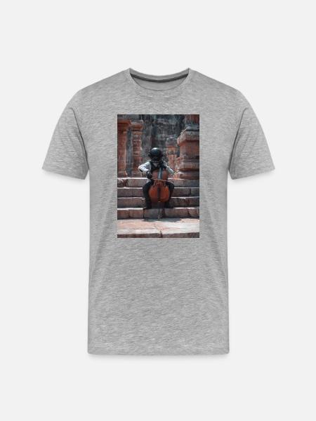 Cosmic Astronaut Playing Cello - Men's Premium Organic T-Shirt - heather grey