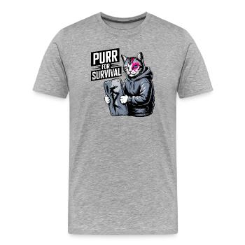 Rebel Cat Purr for Survival - Men's Premium Organic T-Shirt - heather grey - Front - Damien (186cm)
