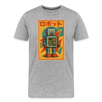 ROBOT Retro Blech Spielzeug Kunstdruck in japanischem Katakana - Männer Premium Bio T-Shirt - Grau meliert - Vorne - Damien (186cm)