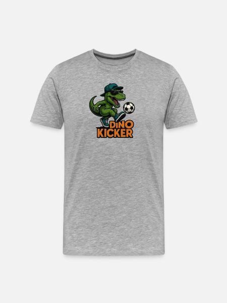 Fußball Dino - Männer Premium Bio T-Shirt - Grau meliert
