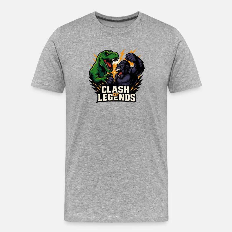 Dino gegen Gorilla - Männer Premium Bio T-Shirt - Grau meliert