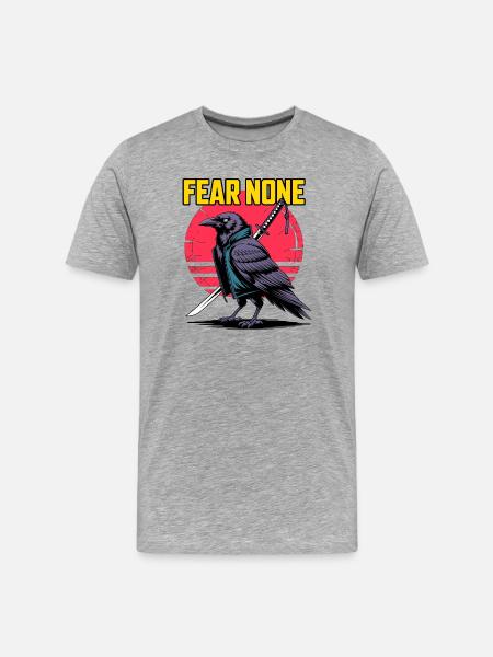 Samurai Raven Fear None Design - Männer Premium Bio T-Shirt - Grau meliert