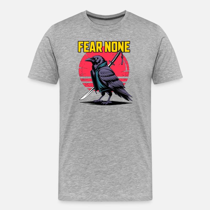 Samurai Raven Fear None Design - Männer Premium Bio T-Shirt - Grau meliert