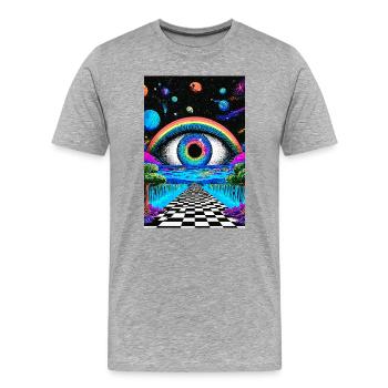 Voyage Psychédélique dans l'Espace - T-shirt bio Premium Homme - gris chiné - Devant - Damien (186cm)
