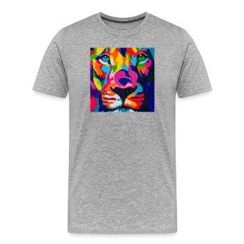 Löwenporträt mit leuchtenden Pop-Art-Farben - Männer Premium Bio T-Shirt - Grau meliert - Vorne - Damien (186cm)