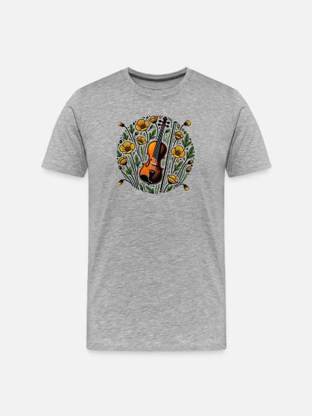 Floral Violin Symphony Design - Men's Premium Organic T-Shirt - heather grey