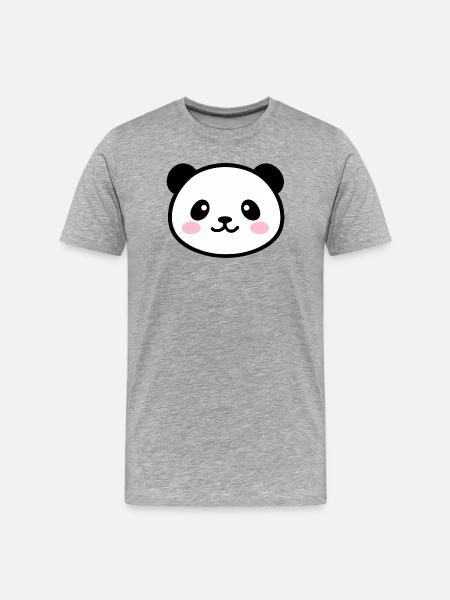 Kawaii Panda Gesicht - Männer Premium Bio T-Shirt - Grau meliert