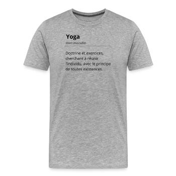 Définition Yoga - Dictionnaire expression humour - T-shirt bio Premium Homme - gris chiné - Devant - Damien (186cm)