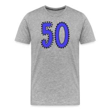 50. 50 ANS. 50e ANNIVERSAIRE. ANNIVERSAIRE 50 ANS. - T-shirt bio Premium Homme - gris chiné - Devant - Damien (186cm)