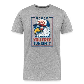 Tu es libre ce soir, Eagle, 4 juillet - T-shirt bio Premium Homme - gris chiné - Devant - Damien (186cm)