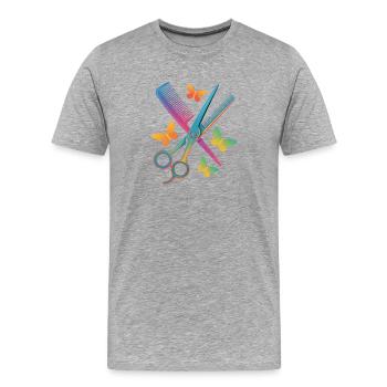 Friseur Schere Kamm Schmetterling - Männer Premium Bio T-Shirt - Grau meliert - Vorne - Damien (186cm)
