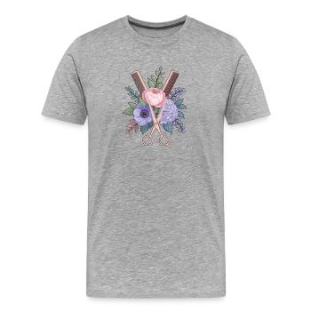 Friseur Schere Kamm Blumen - Männer Premium Bio T-Shirt - Grau meliert - Vorne - Damien (186cm)