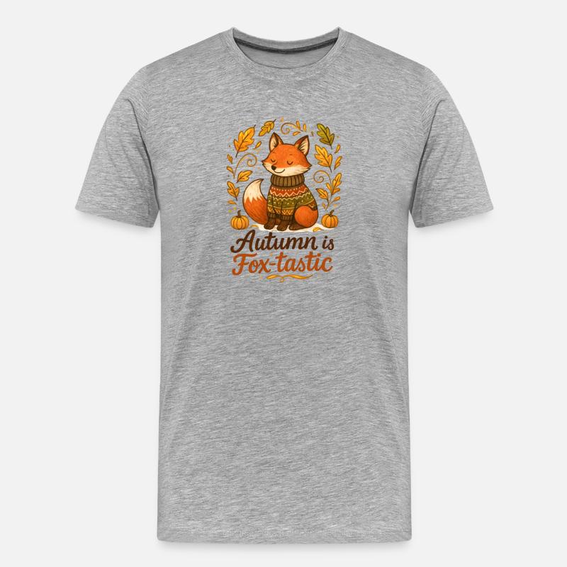 Herbstlicher Fuchs mit Pullover und Kürbissen - Männer Premium Bio T-Shirt - Grau meliert