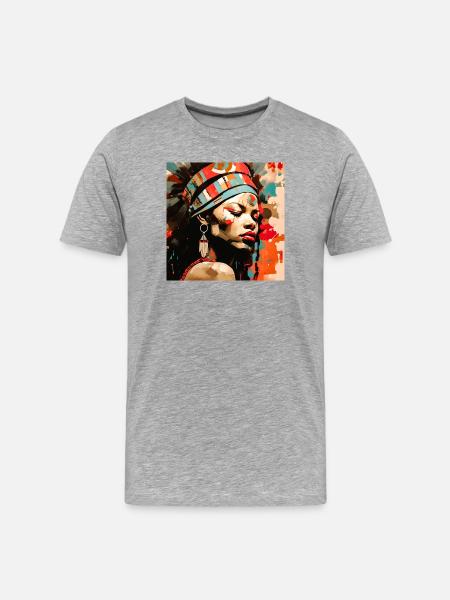Portrait Afro Tribal Art Design - Men's Premium Organic T-Shirt - heather grey