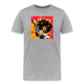 Portrait féminin au revolver en style pop art - T-shirt bio Premium Homme - gris chiné - Devant - Damien (186cm)