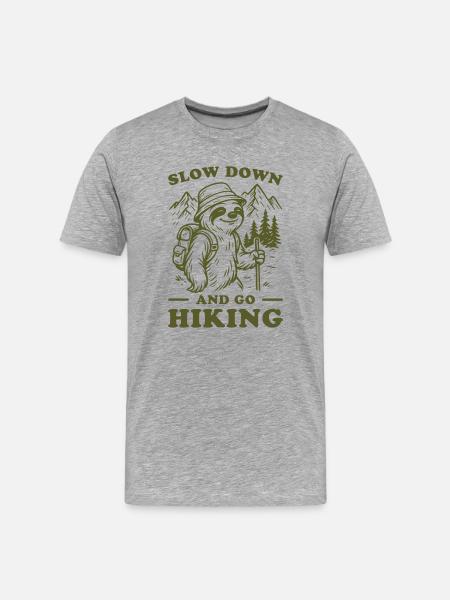 Relaxed Sloth Hiking Adventure Mountain Nature - Men's Premium Organic T-Shirt - heather grey