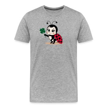 Coccinelle Trèfle Porte-bonheur Chance - T-shirt bio Premium Homme - gris chiné - Devant - Damien (186cm)
