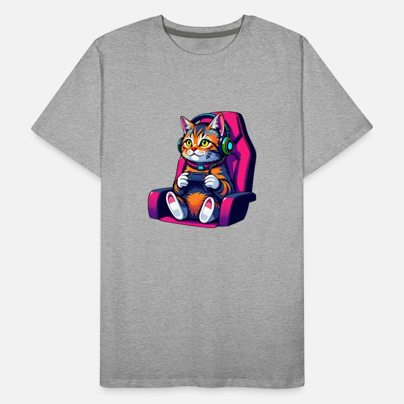 Retro Gamer Cat with Headset and Controller Men's Premium Organic T-Shirt