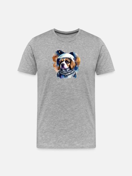 Astronaut Dog im All - Männer Premium Bio T-Shirt - Grau meliert