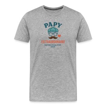 Papy Extraordinaire – Édition Grand-Père 2025 - T-shirt bio Premium Homme - gris chiné - Devant - Damien (186cm)