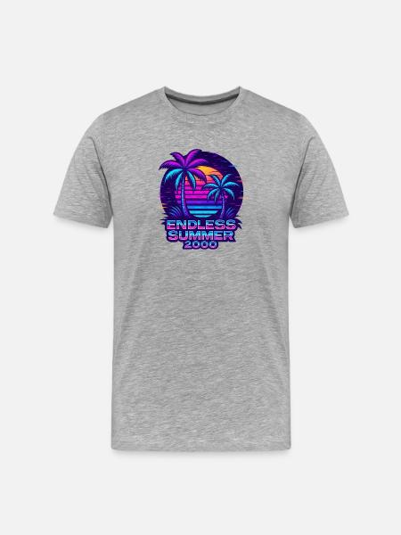 Neon Sunset Palm Trees Design - Men's Premium Organic T-Shirt - heather grey