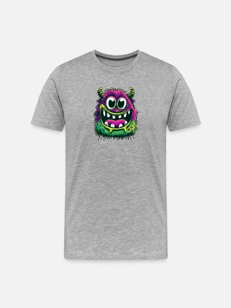 Niedliches und buntes Monster - Männer Premium Bio T-Shirt - Grau meliert