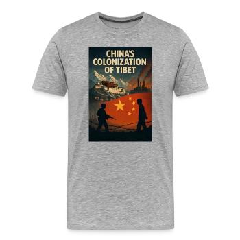 Réflexion sur la colonisation du Tibet - T-shirt bio Premium Homme - gris chiné - Devant - Damien (186cm)