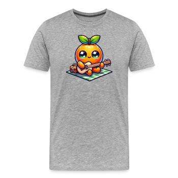 Sweet orange with ukulele at picnic - Men's Premium Organic T-Shirt - heather grey - Front - Damien (186cm)