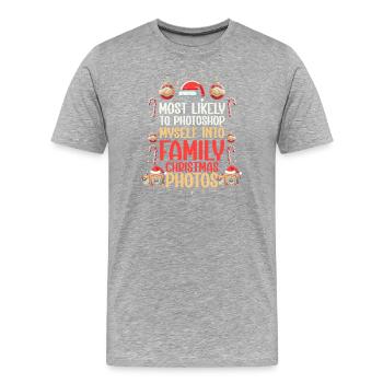 Message selfie de Noël en famille - T-shirt bio Premium Homme - gris chiné - Devant - Damien (186cm)