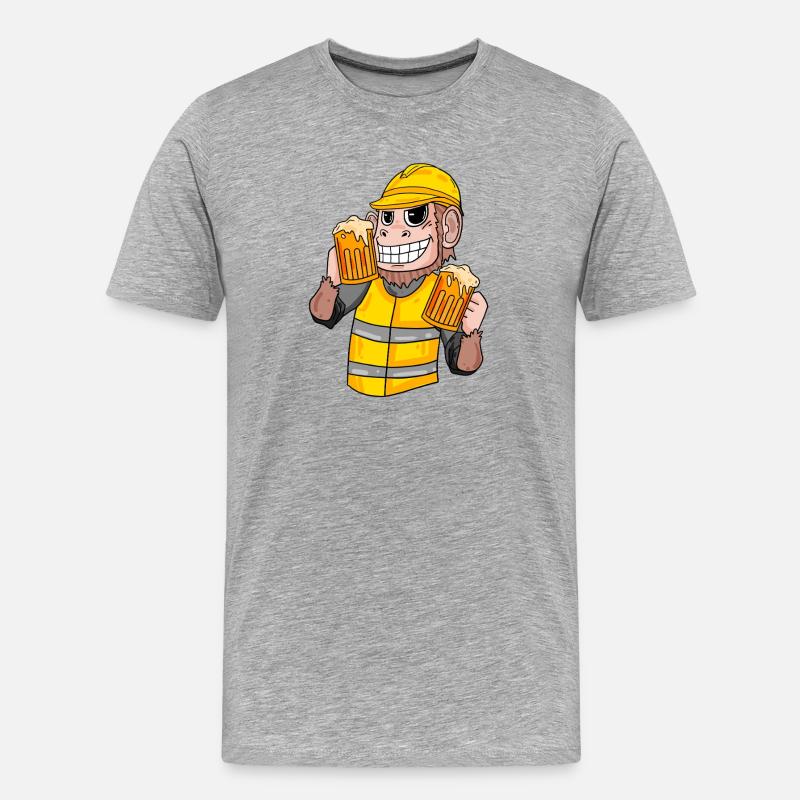 Construction worker monkey with beer - Men's Premium Organic T-Shirt - heather grey