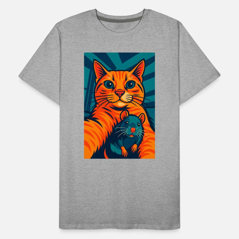 Drôle de chat orange chat et souris T-shirt bio Premium Homme
