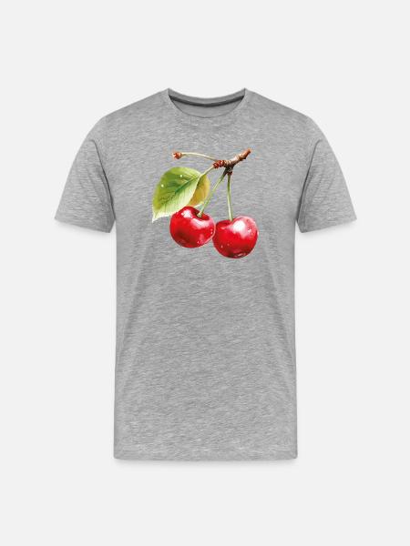 Cherries on leaves - Men's Premium Organic T-Shirt - heather grey