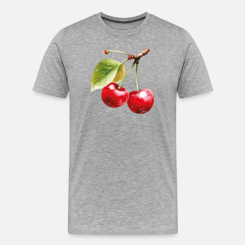 Kirschen auf Blättern  - Männer Premium Bio T-Shirt - Grau meliert